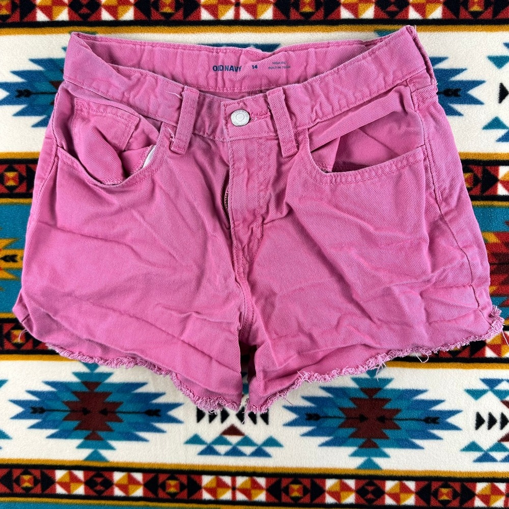 Old Navy High-Rise Denim Shorts Built-In Tough Frayed‎ Hem Pink Size 14